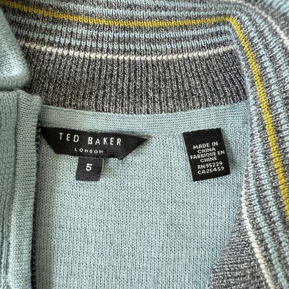 Ted Baker Sweater Mens XL Blue Wool Blend Half Zip Mock Neck Honeycomb - Picture 3 of 11